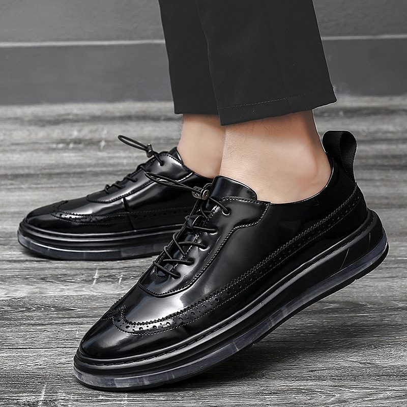 Modne Wewnętrzne Buty Podwyższające Business Casual Dress Męskie Błyszczące Lakierki Poduszka Powietrzna Brogue Sukienka