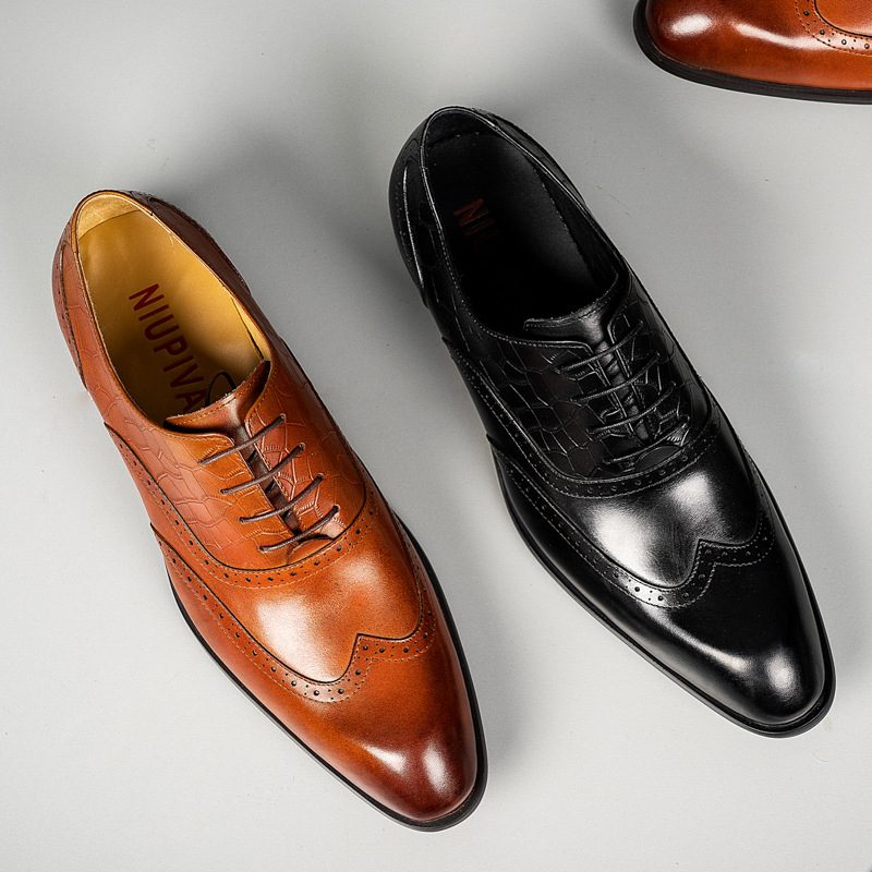 Skórzane Męskie Buty Typu Oxford Brogue Rzeźbione Sukienka Biznesowa Wyjściowe Profesjonalne