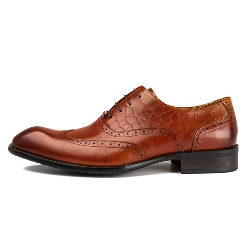 Skórzane Męskie Buty Typu Oxford Brogue Rzeźbione Sukienka Biznesowa Wyjściowe Profesjonalne