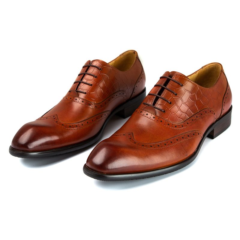 Skórzane Męskie Buty Typu Oxford Brogue Rzeźbione Sukienka Biznesowa Wyjściowe Profesjonalne