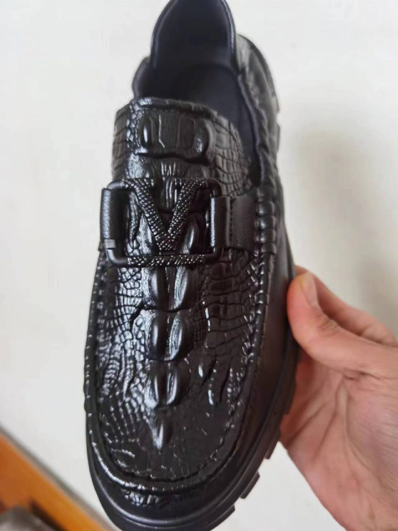 2024 Nowy Wzór Krokodyla Męskie Buty Wizytowe Grube Dno Slip-on Groszek Modne Moda