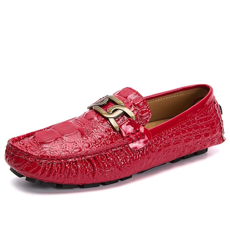 Cztery Pory Roku Męskie Buty Doudou 35-48 Rozmiar Zestaw Stóp Duży Wzór Krokodyla Slip-on Casual Metalowa Sukienka Robocza